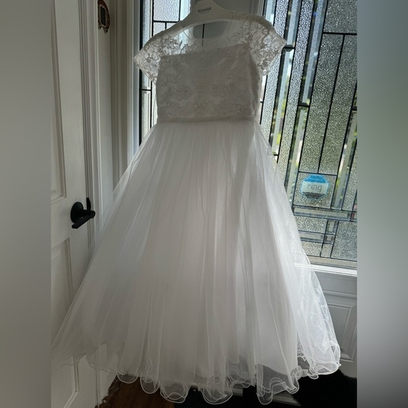 NWOT ROMANTIC BRIDALS white lace bead bodice tulle skirt wedding dress (US 8) - Picture 3 of 12